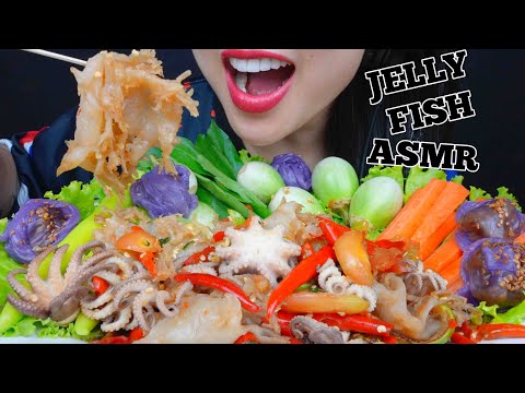 ASMR SPICY OCTOPUS JELLY FISH THAI SALAD FRESH VEGGIES (CRUNCHY EATING SOUND) NO TALKING | SAS-ASMR