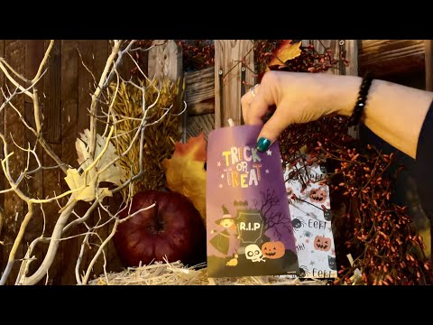 ASMR Halloween Candy treat bags (No Talking version) Crackling fire, crickets, paper crinkles