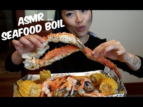 Seafood Boil (King Crab, Clams, Shrimp and Corn) Saucy Messy EATING SOUNDS MUKBANG / ASMR | SAS-ASMR
