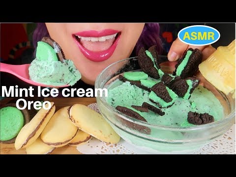 ASMR 민트초코 아이스크림+민트오레오 먹방| MINT CHOCOLATE CHIP ICE CREAM +OREO COOKIE EATING SOUND|CURIE. ASMR
