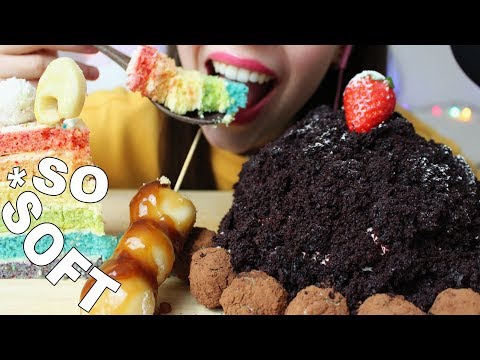 ASMR CHOCOLATE CRUMBLE CAKE + Dango + Rainbow Cake (SOFT Eating Sounds) No Talking