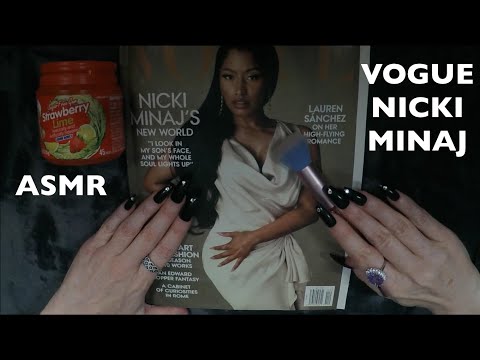 ASMR Gum Chewing Magazine Flip Through | Nicki Minaj Vogue | Whispered Page Turning