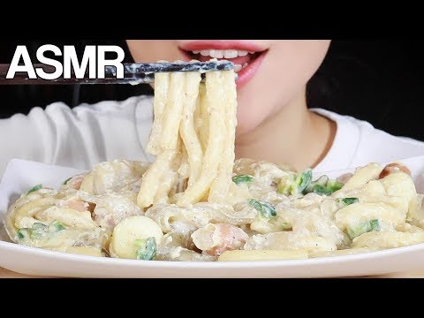 ASMR SPICY ALFREDO LONG RICE CAKES GLASS NOODLES EATING SOUNDS MUKBANG