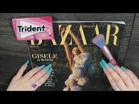 ASMR Gum Chewing Magazine Flip Through | Giselle | Whispered Page Turning & Brushing