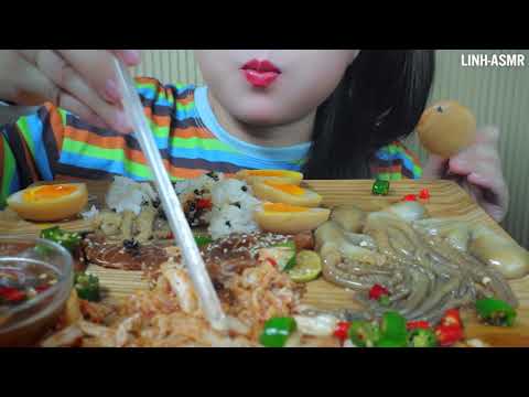 ASMR RAW OCTOPUS, SALMON AND EGGS MARINATED IN SOY SAUCE EATING SOUND | LINH-ASMR 먹방