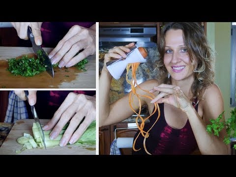 Crunchy ASMR Cooking: Spiralizing, Cutting & Mixing Fresh Veg Noodles