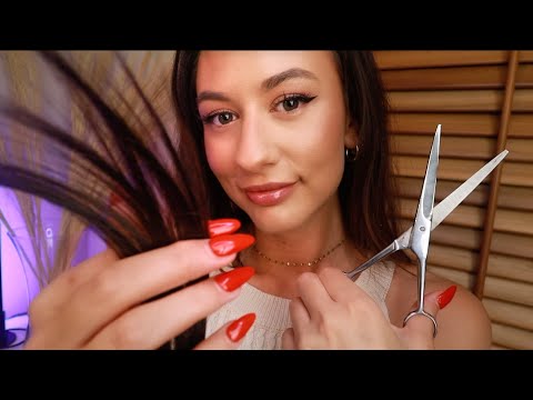 ASMR EXTREMELY Relaxing Haircut & Hair Wash Roleplay ✂️ hair brushing, trimming and layered sounds
