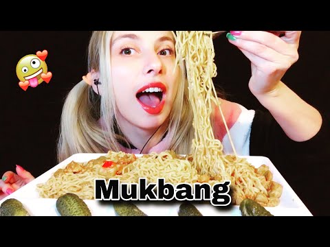 Türkçe asmr | Noodle makarna/Mukbang  ( tavuk çeşnili , mantar , public biber , tavuk parçaları)