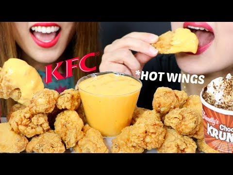 ASMR KFC CHEESY HOT WINGS + ICE CREAM SUNDAES 후라이드 치킨 치즈소스 리얼사운드 먹방 | Kim&Liz ASMR