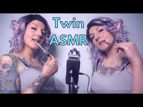 ASMR ✨ Twin Elves Spoolie Nibbling and Pen Biting | PASTEL ROSIE