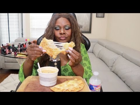 FOUR CHEESE FLAT BREAD CORN CHOWDER ASMR EATING SOUNDS