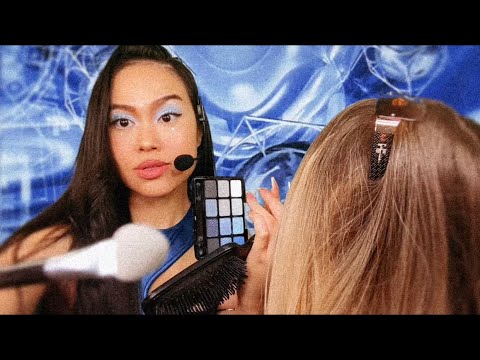 ASMR Y2K Bandmate 💿 Doing Your Hair + Makeup 4 Music Video (ur FAMOUS) Gum Chewing Roleplay Gossip