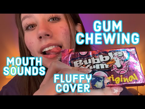 ASMR | gum chewing, mouth sounds, fluffy mic cover, cork board tapping 💜💜