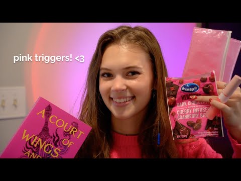 ASMR | Pink Triggers for Valentine's Day 💕 🌸 🎀 💄 (lip gloss, chewing, crinkling, fabric sounds)