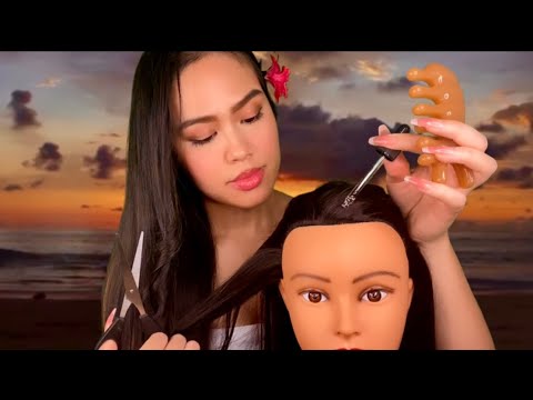 ASMR Beach Scalp Massage / Scalp Scratching + Haircut + Face Massage | gum chewing roleplay