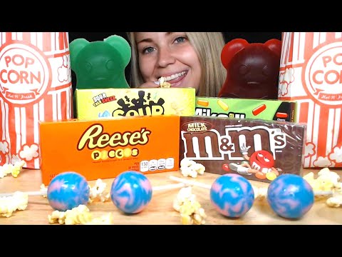 ASMR *MOVIE SNACKS* POPCORN, SOUR PATCH KIDS, M&MS, MIKE AND IKE, MUKBANG 먹방 (EATING SOUNDS)