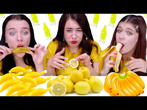 ASMR Eating Only One Color Food for 24 hours Challenge! Yellow Food By LiLiBu