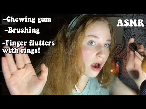 ASMR | Gum Chewing + finger fluttering with rings + mic brushing! ✨