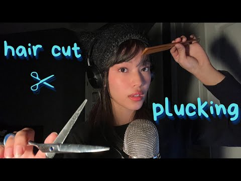 asmr cutting your hair ✂️ plucking your eyebrows & playing with your hair ♥