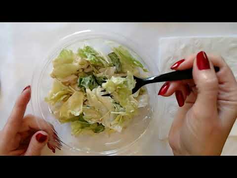 Mukbang ASMR | Eating A Chicken Caesar Salad & Watermelon (Whisper)