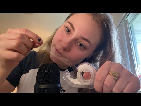 ASMR tape on the mic! applying,peeling, and crinkling sounds