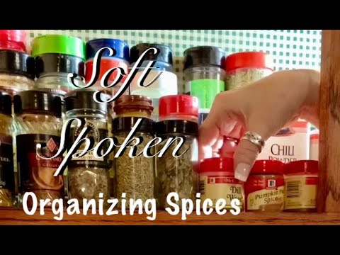 Organizing spice cupboard ~ ASMR  (Soft Spoken) lids/wood sounds/Looped 1X