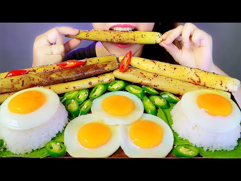 ASMR SUNNY SIDE UP EGG AND RICE AND SPICY PICKLED BAMBOO SHOOTS  , EATING SOUNDS | LINH-ASMR