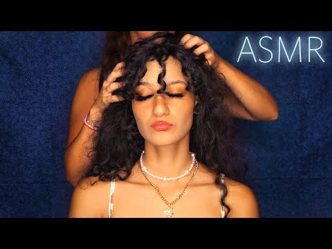ASMR gorgeous lush curly hair scalp massage, Kaitlynn gets pampered by Anna, tingly layered sounds