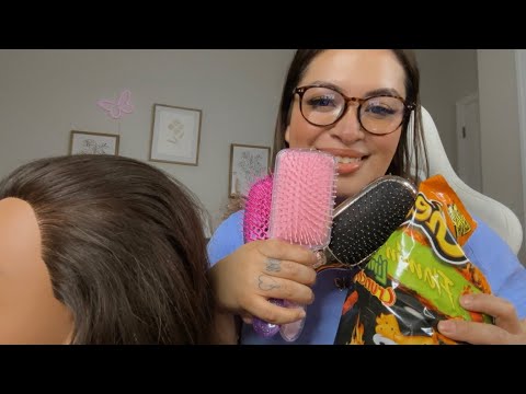ASMR| Nice Hot Cheeto Girl brushes your hair with different brushes in class 🌶️✨
