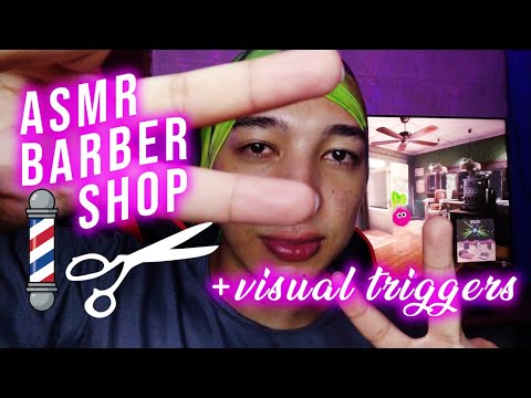ASMR Barber cutting your hair with invisible scissors + Visual Triggers - Roleplay