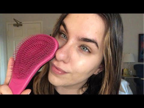 Brushing and Combing my Hair With Different Brushes Wet & Dry ( tapping,brushing,hair play triggers)
