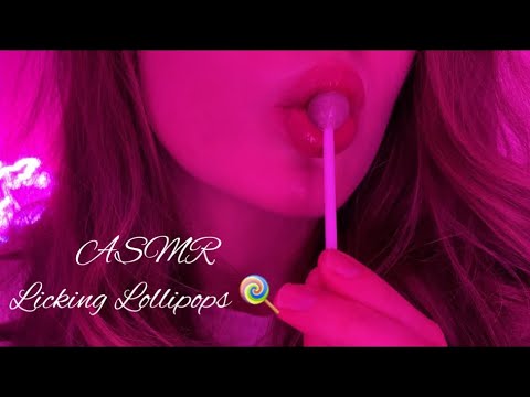 ASMR Close Up Licking Lollipops 🍭 (Watermelon + Coca Cola Flavour) Mouth Sounds/ No Talking