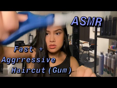 ASMR: Fast and Aggressive Haircut From Your Fave Hairdresser ✂️ | Gum Chewing | Hair Brushing |