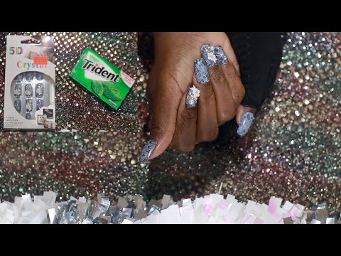 5D CRYSTAL DESIGN ASMR PRESS ON NAILS TRIDENT CHEWING GUM