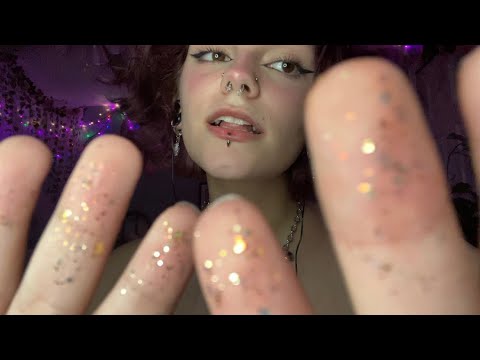 ASMR repeating words, putting glitter on your face, whispered show & tell