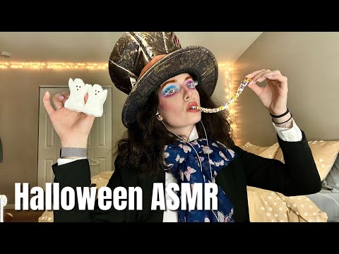 ASMR | trying Halloween candies, sticky mouth sounds, gummies, cookies, marshmallows | ASMRbyJ