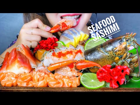 ASMR SEAFOOD SASHIMI (RAW LOBSTER , RED OYSTERS,  RAW SALMON ) EATING SOUNDS | LINH-ASMR