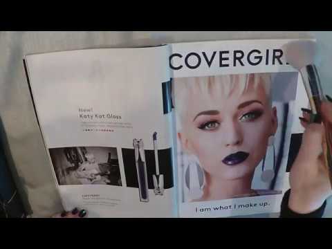 ASMR Katy Perry Magazine Flip Through With Juicy Gum Chewing and Make Up Brush.