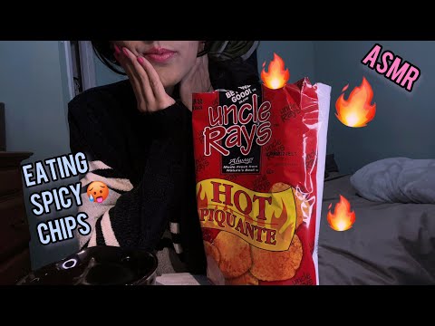 ASMR Eating Sounds Crunchy Spicy Chips Mouth Sounds, Tapping, Soft Spoken Uncle Rays Potato Chips 🔥🥵