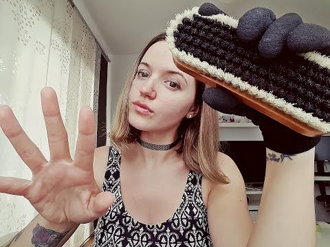 ASMR - gloves and a wooden brush - no talking, hand movements, tapping, brushing