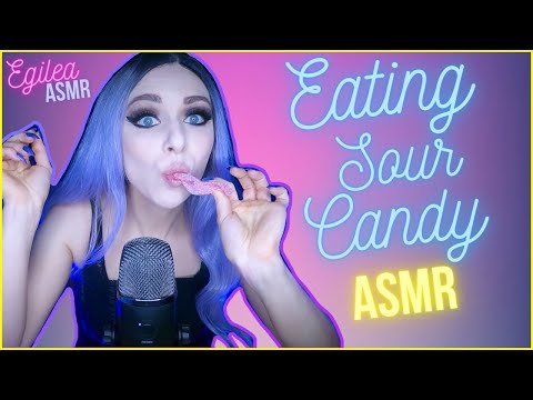 ASMR MUKBANG | Eating Sour Candy, breathy mouth sound. Chewy Strawberry Pink Candy. (No talking)