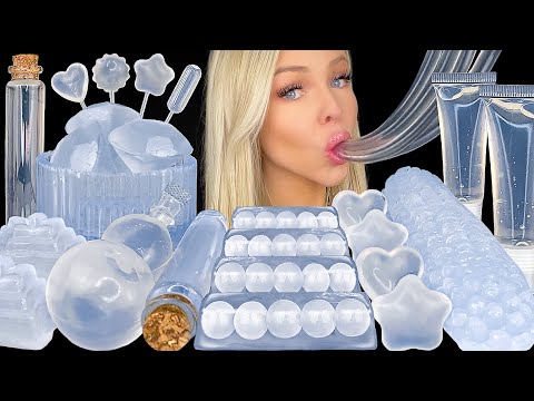 ASMR CLEAR FOOD MUKBANG, LYCHEE JELLY, EDIBLE LIP GLOSS, SPRITE SODA PIPETTE, CLEAR NOODLES 먹방