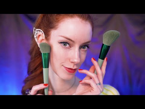 ASMR Mirrored Face Touching & Brushing | Close Up Whispers, Personal Attention