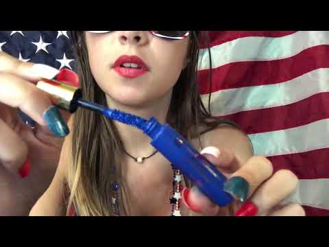 ASMR on FOURTH OF JULY🇺🇸doing your makeup mascara sounds holiday festive aesthetic 4th of July❤️💙