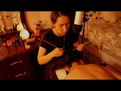 [ASMR] Real Person Back & Arm Massage, Scalp check, Hair Brushing, Hair Play & Styling (Soft Spoken)