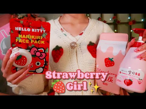 ASMR | You are a Strawberry Girl 🍓 Doing Your Skincare, Hair and Makeup {layered sounds} ft. Dossier