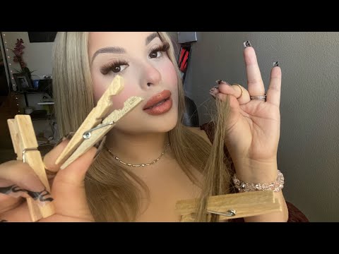 ASMR Doing Your Hair & Cipping Your Hair back w/ Wooden Clips ✨🥢