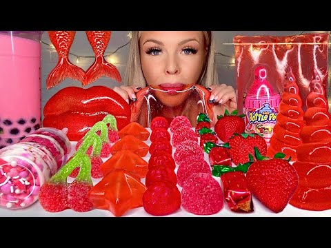 ASMR SWEDISH BERRIES, RED VELVET CUPCAKE PUSH POP, JELLY LIPS, BUBBLE TEA CHERRY MUKBANG 먹방 HUNNIBEE