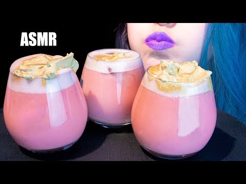 ASMR: TIKTOK TREND COFFEE w/ THICK WHIPPED TOPPING | Pink Dalgona Coffee 🍦 Drinking [No Talking|V] 😻