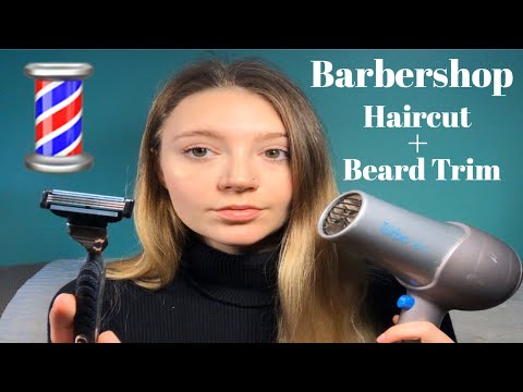 ASMR Barbershop 💈 Haircut + Beard Trim ( hair washing, shampoo sounds, blow dryer)